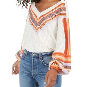 Free People Oversized Yellow Waffled Knit Copenhagen Thermal Top